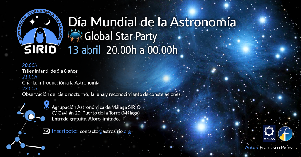 Cartel del Día Mundial de la Astronomía 2019 - Agrupación Astronómica de Málaga Sirio.