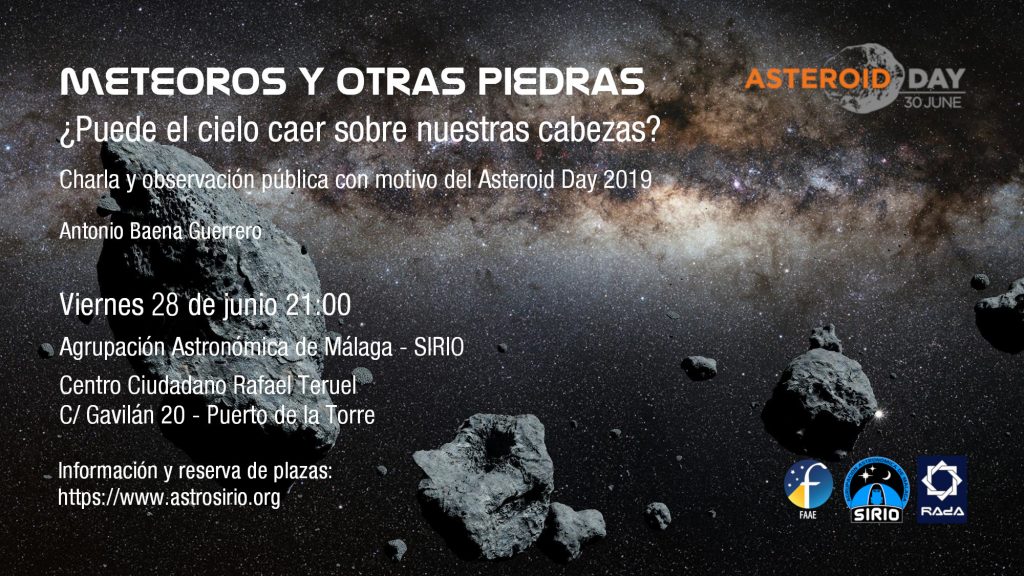 Cartel de la actividad del Asteroid Day 2019 en Málaga de la Agrupación Astronómica de Málaga - Sirio